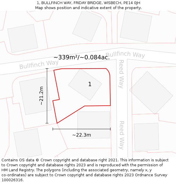 1, BULLFINCH WAY, FRIDAY BRIDGE, WISBECH, PE14 0JH: Plot and title map