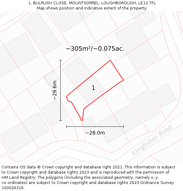 1, BULRUSH CLOSE, MOUNTSORREL, LOUGHBOROUGH, LE12 7FL: Plot and title map