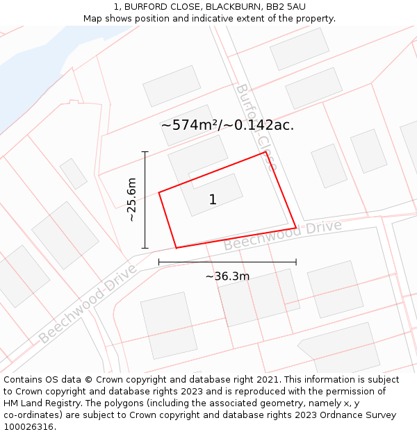 1, BURFORD CLOSE, BLACKBURN, BB2 5AU: Plot and title map