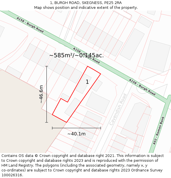 1, BURGH ROAD, SKEGNESS, PE25 2RA: Plot and title map