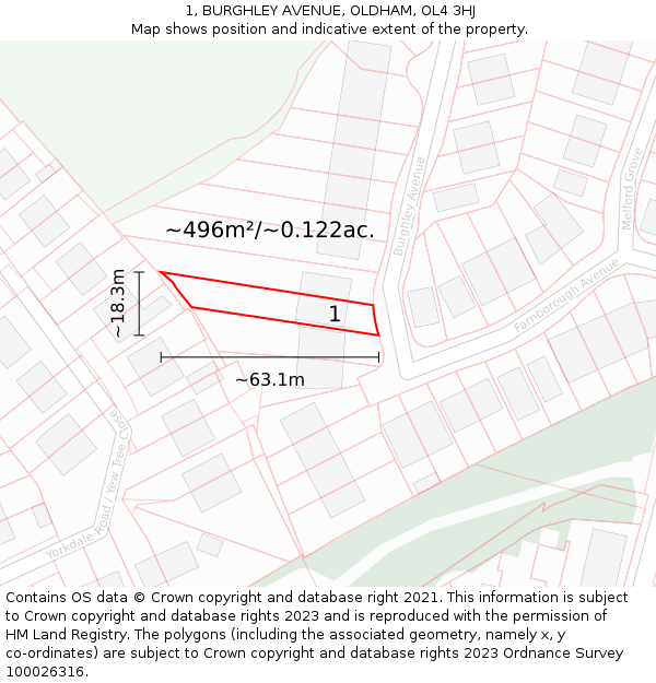 1, BURGHLEY AVENUE, OLDHAM, OL4 3HJ: Plot and title map