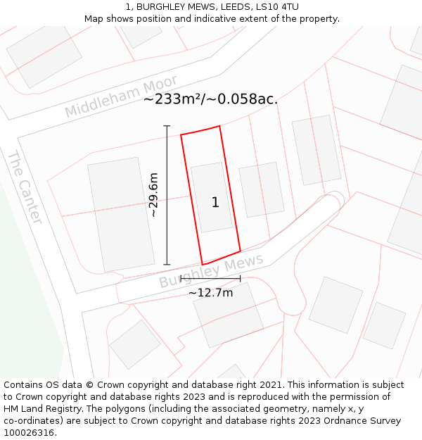 1, BURGHLEY MEWS, LEEDS, LS10 4TU: Plot and title map