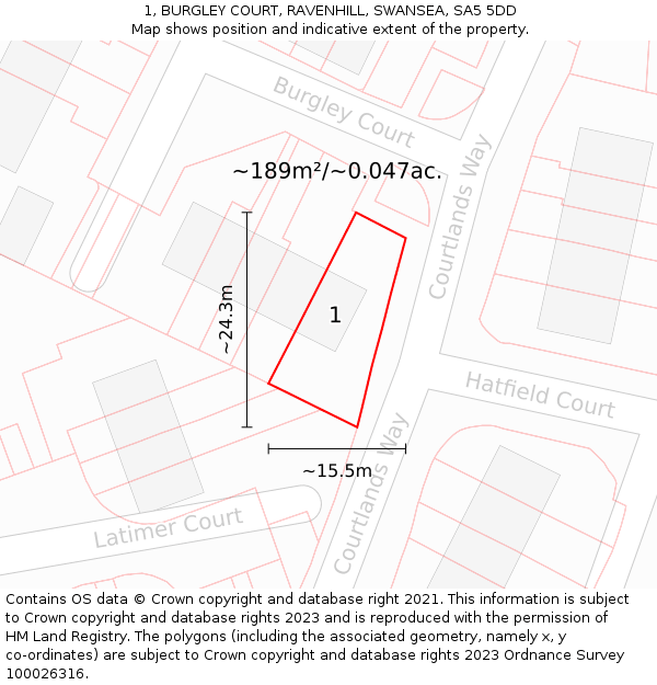 1, BURGLEY COURT, RAVENHILL, SWANSEA, SA5 5DD: Plot and title map