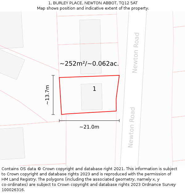 1, BURLEY PLACE, NEWTON ABBOT, TQ12 5AT: Plot and title map