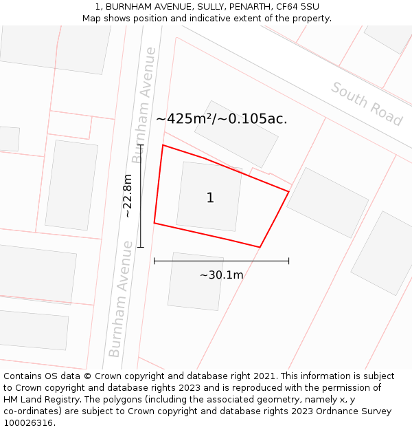 1, BURNHAM AVENUE, SULLY, PENARTH, CF64 5SU: Plot and title map