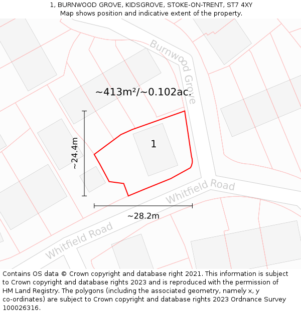 1, BURNWOOD GROVE, KIDSGROVE, STOKE-ON-TRENT, ST7 4XY: Plot and title map