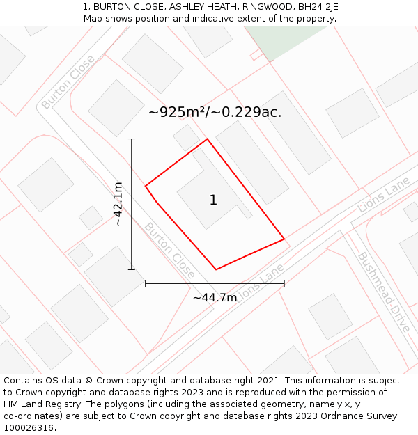1, BURTON CLOSE, ASHLEY HEATH, RINGWOOD, BH24 2JE: Plot and title map