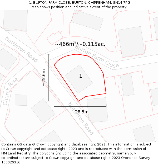 1, BURTON FARM CLOSE, BURTON, CHIPPENHAM, SN14 7PG: Plot and title map