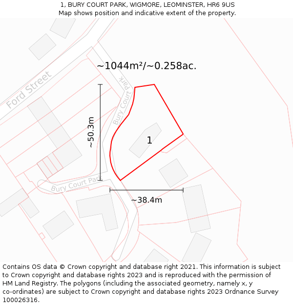 1, BURY COURT PARK, WIGMORE, LEOMINSTER, HR6 9US: Plot and title map