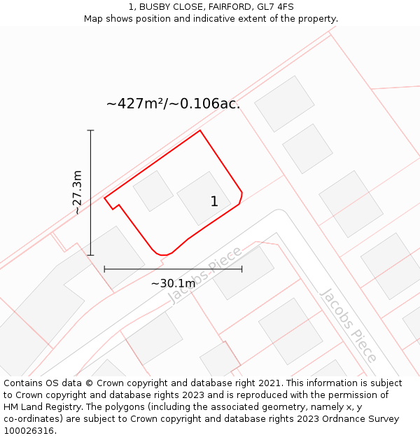 1, BUSBY CLOSE, FAIRFORD, GL7 4FS: Plot and title map