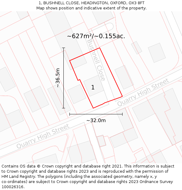 1, BUSHNELL CLOSE, HEADINGTON, OXFORD, OX3 8FT: Plot and title map