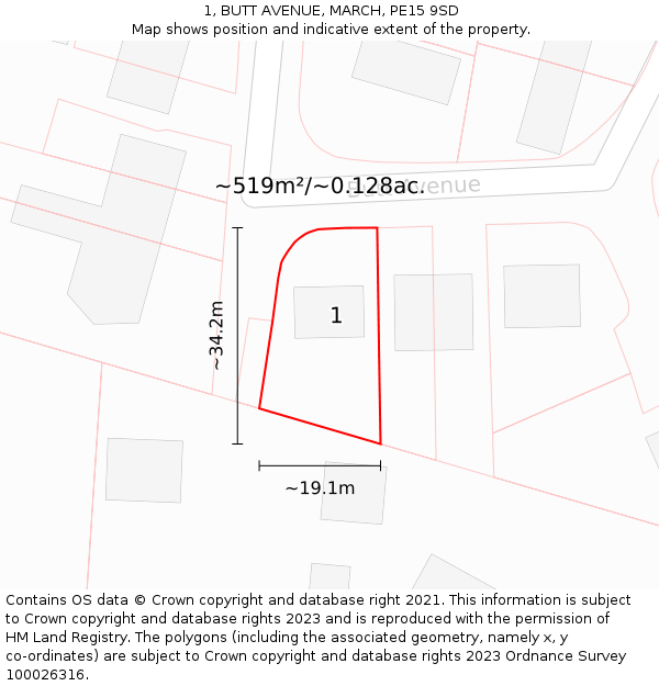 1, BUTT AVENUE, MARCH, PE15 9SD: Plot and title map