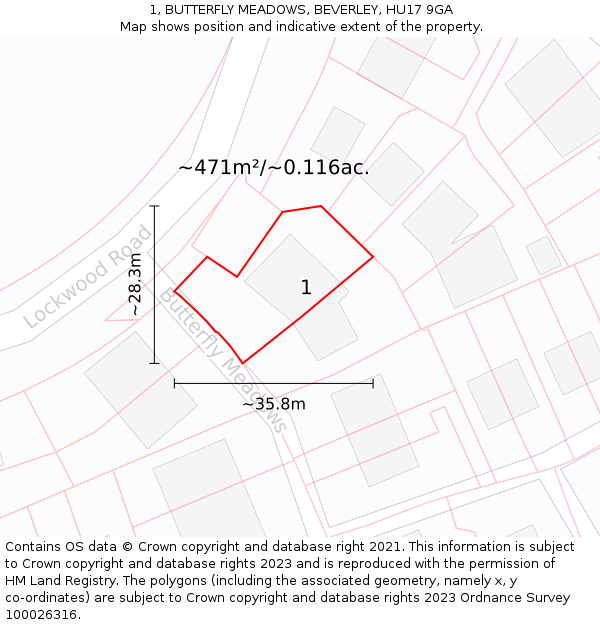 1, BUTTERFLY MEADOWS, BEVERLEY, HU17 9GA: Plot and title map