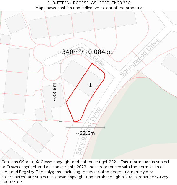 1, BUTTERNUT COPSE, ASHFORD, TN23 3PG: Plot and title map