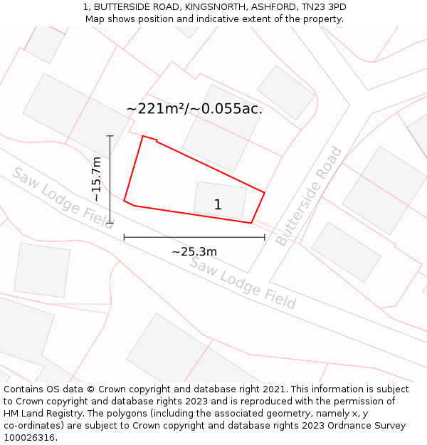 1, BUTTERSIDE ROAD, KINGSNORTH, ASHFORD, TN23 3PD: Plot and title map