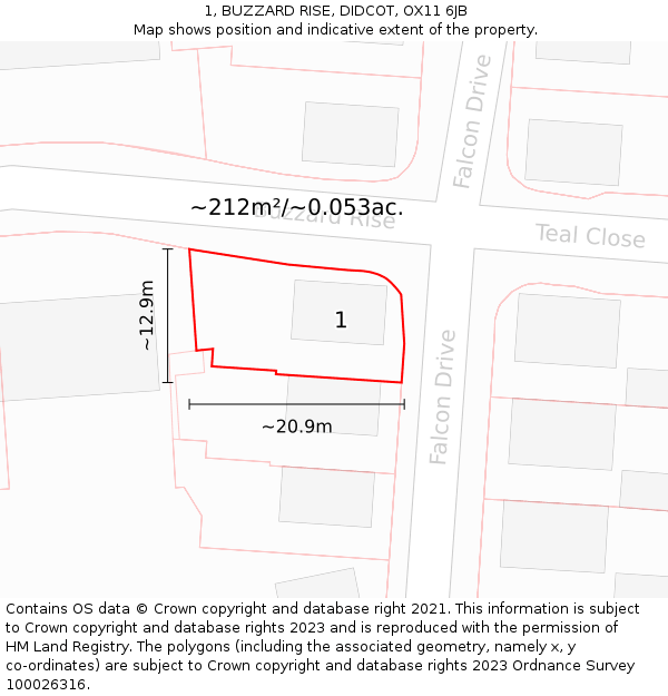 1, BUZZARD RISE, DIDCOT, OX11 6JB: Plot and title map