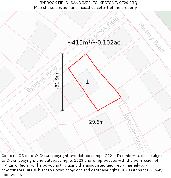 1, BYBROOK FIELD, SANDGATE, FOLKESTONE, CT20 3BQ: Plot and title map