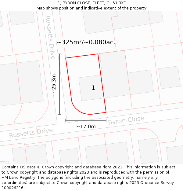 1, BYRON CLOSE, FLEET, GU51 3XD: Plot and title map