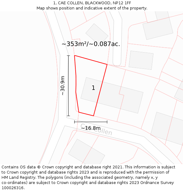 1, CAE COLLEN, BLACKWOOD, NP12 1FF: Plot and title map