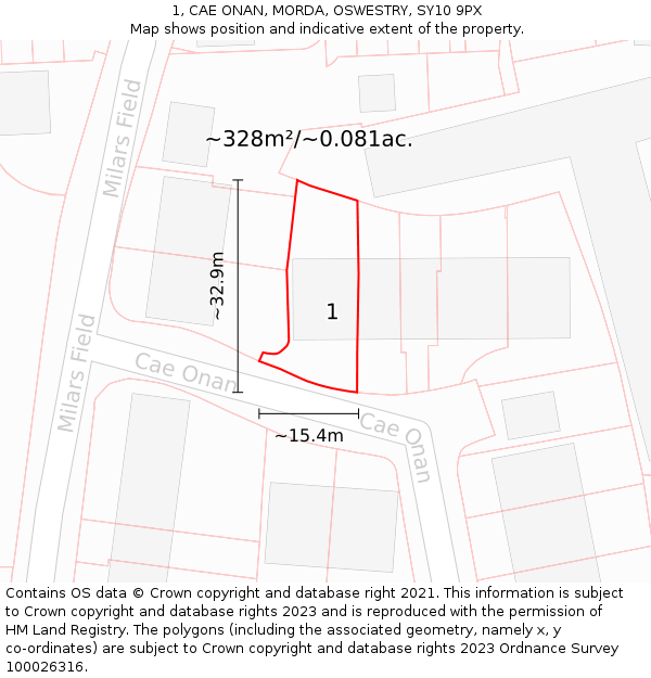 1, CAE ONAN, MORDA, OSWESTRY, SY10 9PX: Plot and title map