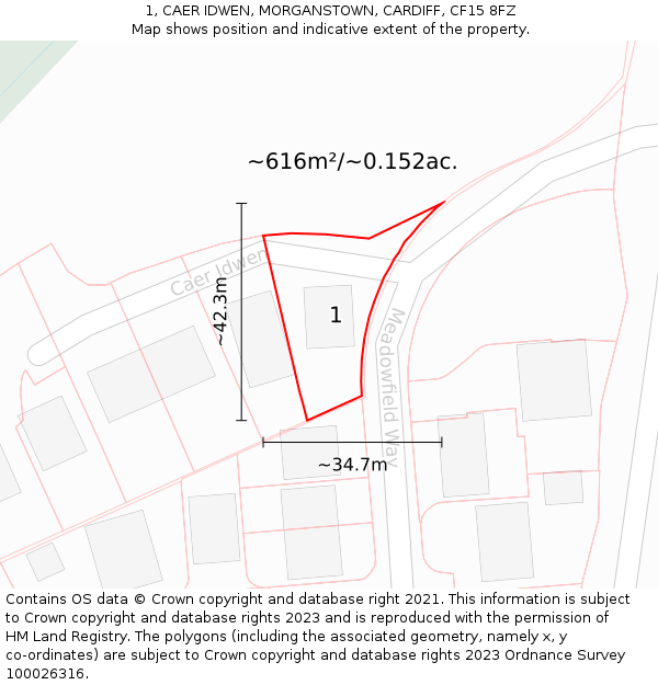 1, CAER IDWEN, MORGANSTOWN, CARDIFF, CF15 8FZ: Plot and title map