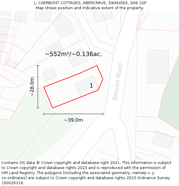 1, CAERBONT COTTAGES, ABERCRAVE, SWANSEA, SA9 1SP: Plot and title map