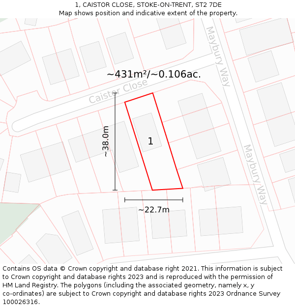 1, CAISTOR CLOSE, STOKE-ON-TRENT, ST2 7DE: Plot and title map