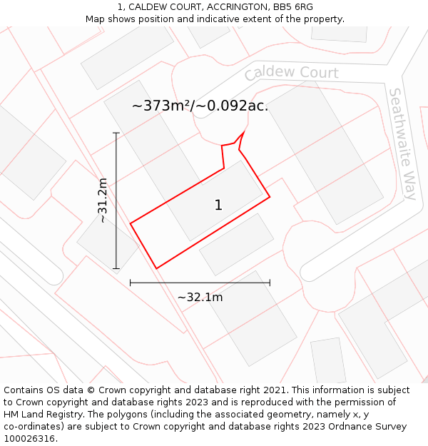 1, CALDEW COURT, ACCRINGTON, BB5 6RG: Plot and title map