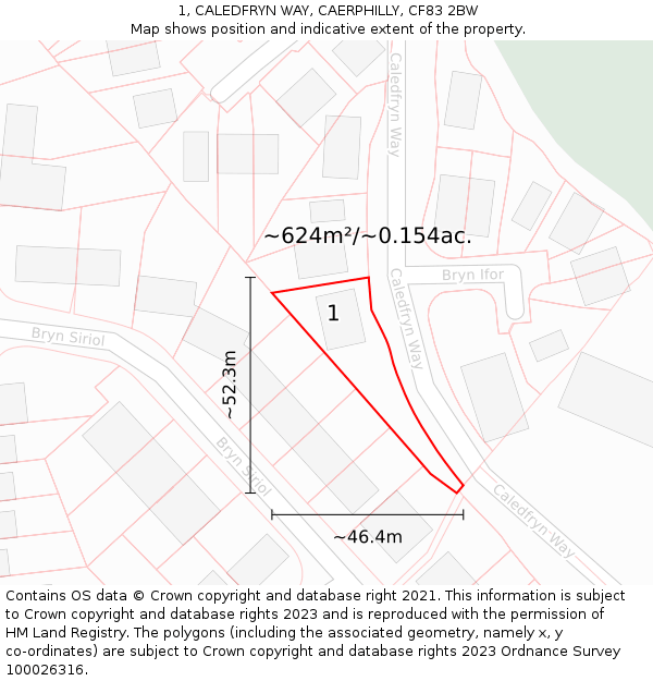 1, CALEDFRYN WAY, CAERPHILLY, CF83 2BW: Plot and title map