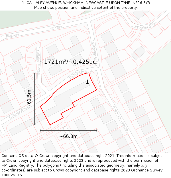 1, CALLALEY AVENUE, WHICKHAM, NEWCASTLE UPON TYNE, NE16 5YR: Plot and title map