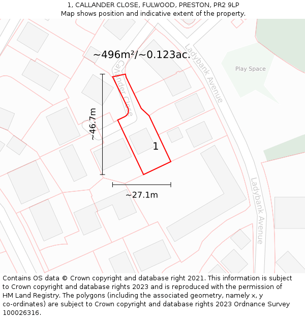 1, CALLANDER CLOSE, FULWOOD, PRESTON, PR2 9LP: Plot and title map