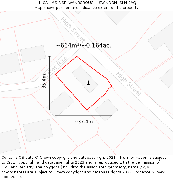 1, CALLAS RISE, WANBOROUGH, SWINDON, SN4 0AQ: Plot and title map