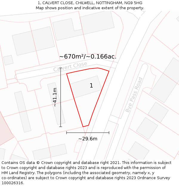 1, CALVERT CLOSE, CHILWELL, NOTTINGHAM, NG9 5HG: Plot and title map