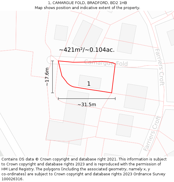 1, CAMARGUE FOLD, BRADFORD, BD2 1HB: Plot and title map