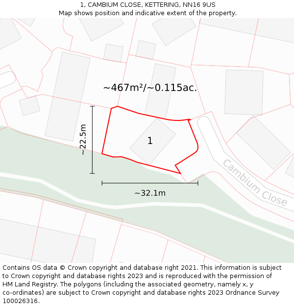 1, CAMBIUM CLOSE, KETTERING, NN16 9US: Plot and title map