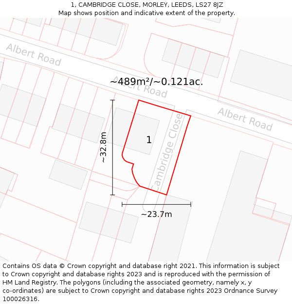 1, CAMBRIDGE CLOSE, MORLEY, LEEDS, LS27 8JZ: Plot and title map