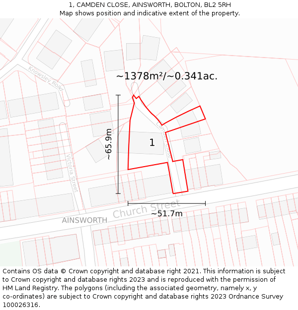 1, CAMDEN CLOSE, AINSWORTH, BOLTON, BL2 5RH: Plot and title map