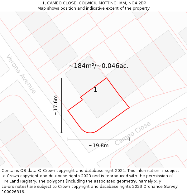 1, CAMEO CLOSE, COLWICK, NOTTINGHAM, NG4 2BP: Plot and title map