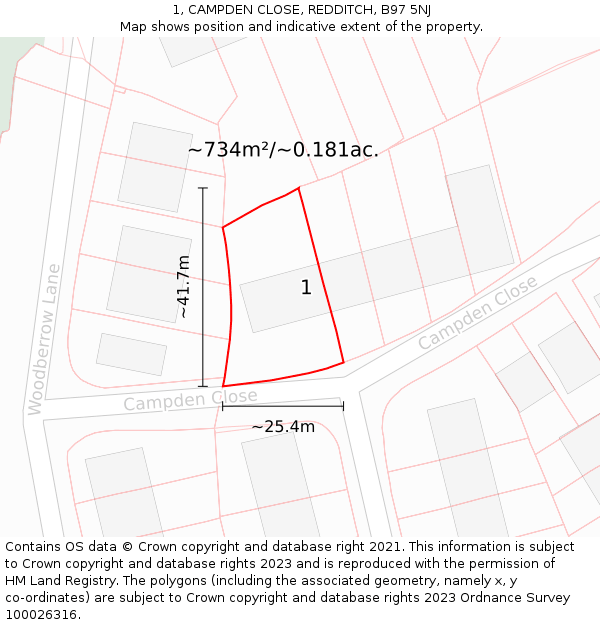 1, CAMPDEN CLOSE, REDDITCH, B97 5NJ: Plot and title map