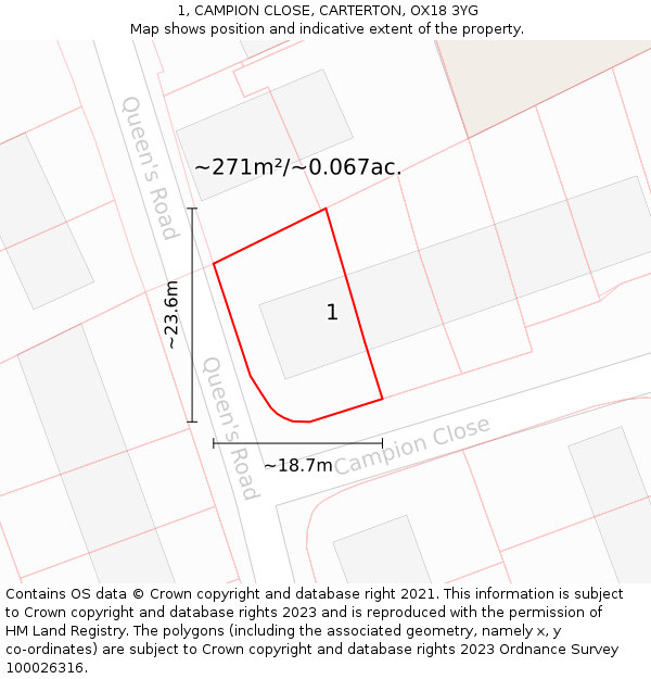 1, CAMPION CLOSE, CARTERTON, OX18 3YG: Plot and title map