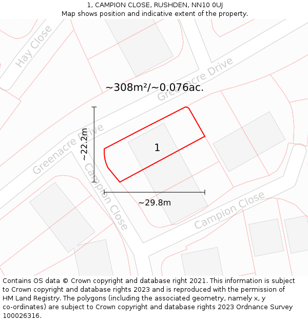 1, CAMPION CLOSE, RUSHDEN, NN10 0UJ: Plot and title map
