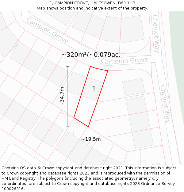 1, CAMPION GROVE, HALESOWEN, B63 1HB: Plot and title map