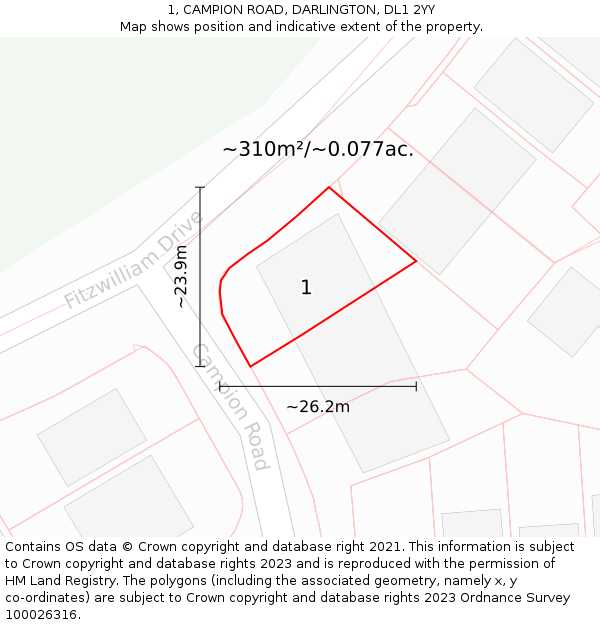 1, CAMPION ROAD, DARLINGTON, DL1 2YY: Plot and title map