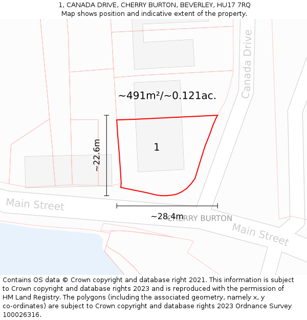 1, CANADA DRIVE, CHERRY BURTON, BEVERLEY, HU17 7RQ: Plot and title map