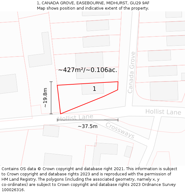 1, CANADA GROVE, EASEBOURNE, MIDHURST, GU29 9AF: Plot and title map