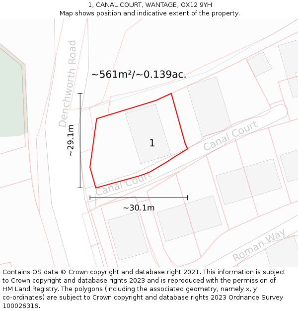 1, CANAL COURT, WANTAGE, OX12 9YH: Plot and title map