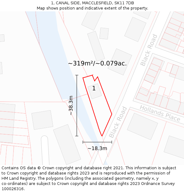 1, CANAL SIDE, MACCLESFIELD, SK11 7DB: Plot and title map