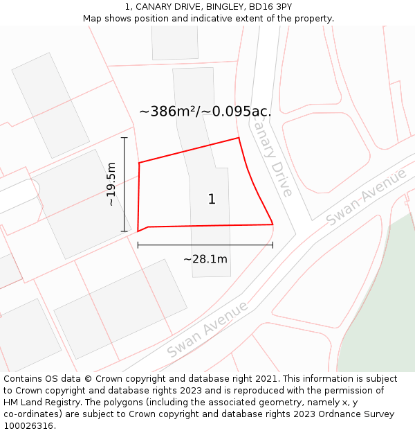 1, CANARY DRIVE, BINGLEY, BD16 3PY: Plot and title map