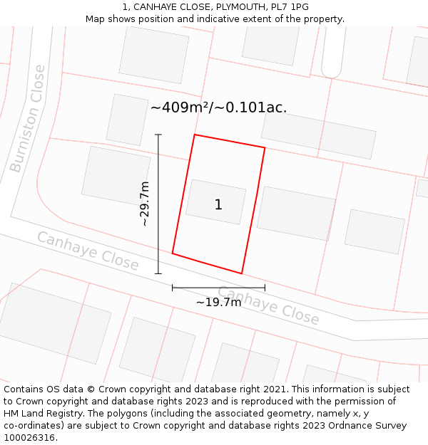 1, CANHAYE CLOSE, PLYMOUTH, PL7 1PG: Plot and title map