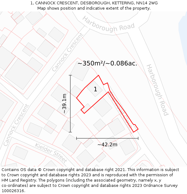 1, CANNOCK CRESCENT, DESBOROUGH, KETTERING, NN14 2WG: Plot and title map